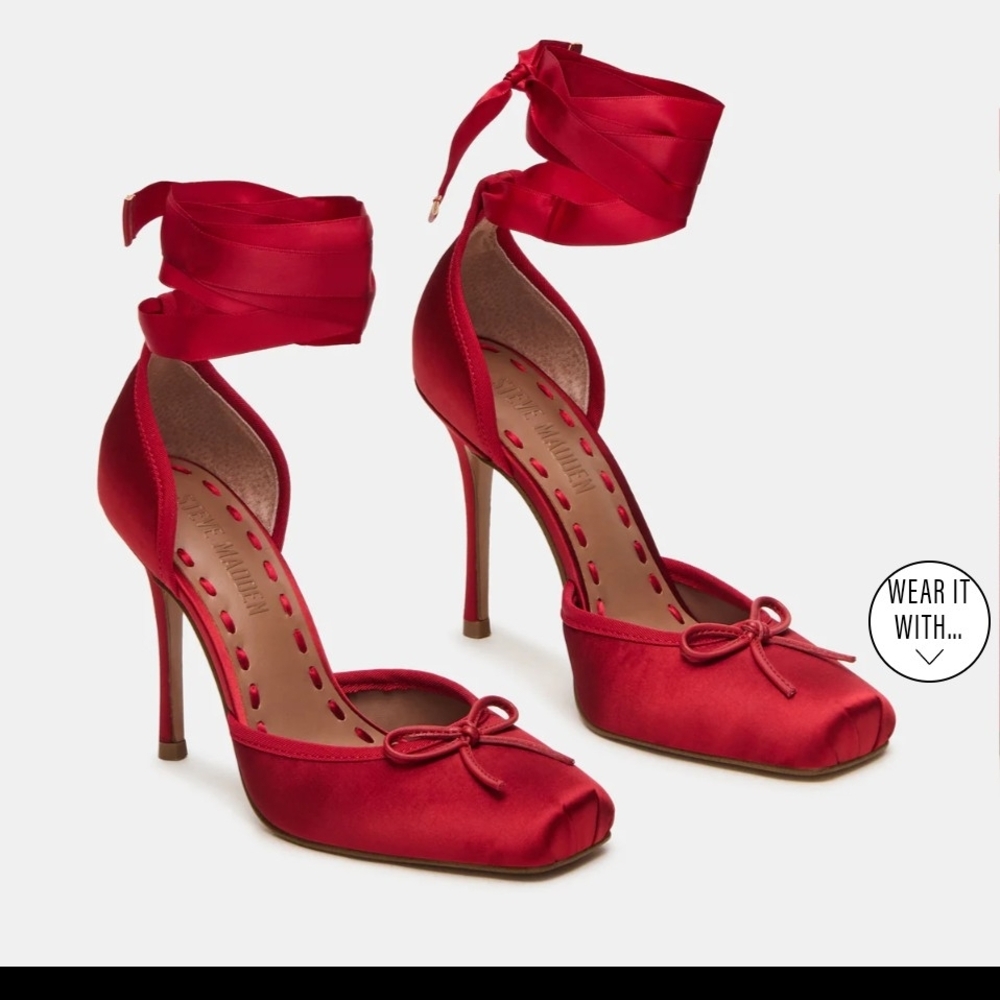 Steve Madden Larina Red Satin Ribbon Heels